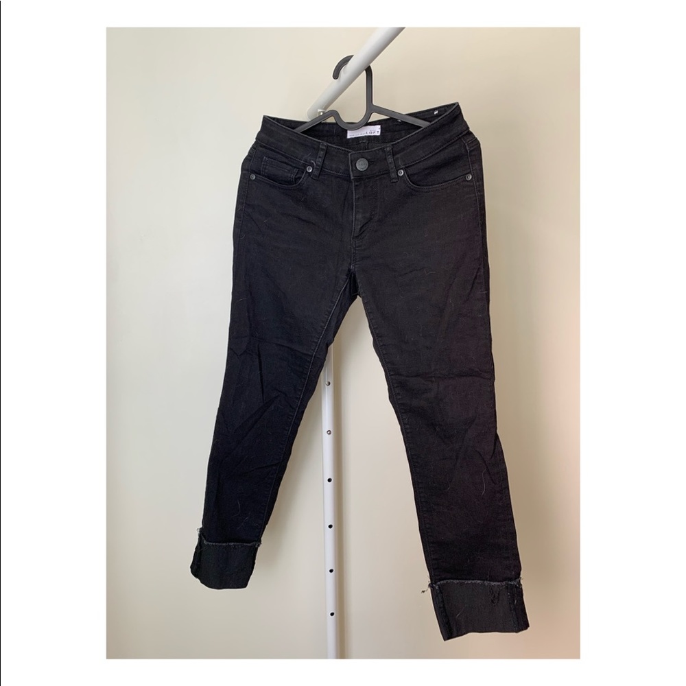 LOFT Frayed Cuff Straight Black Jeans (Petite 25)